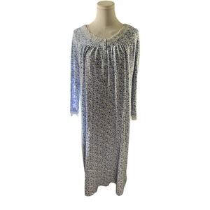 Eileen West Ladies‎ Small Blue Floral Polyester Blend Long Sleeves Cottage